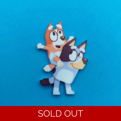 Bluey and Bingo pin badge
